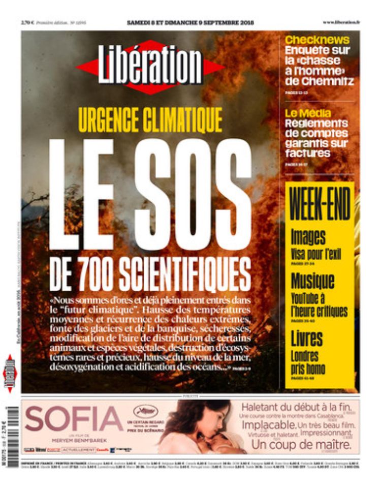 Titelseite der Libération vom 8.9.2018