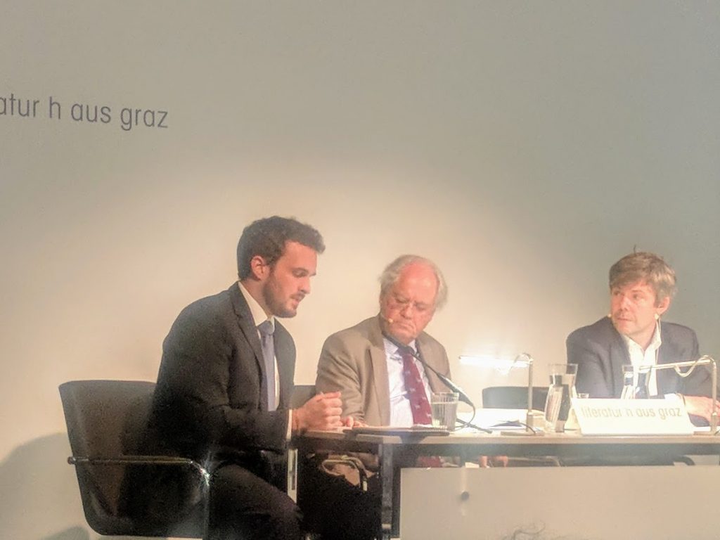 David Abulafia mit Dominik Berger und Steffen Schneider im Literaturhaus Graz